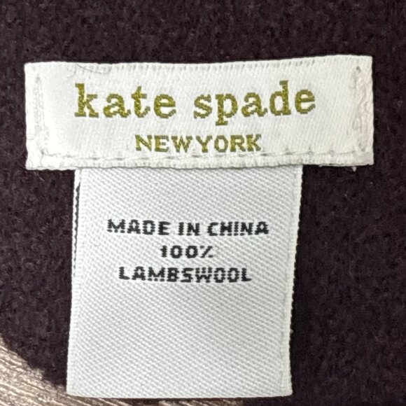 Kate Spade Brown Scalloped Wool Scarf 100% Lambswool Designer Cozy Winter - Picture 2 of 6